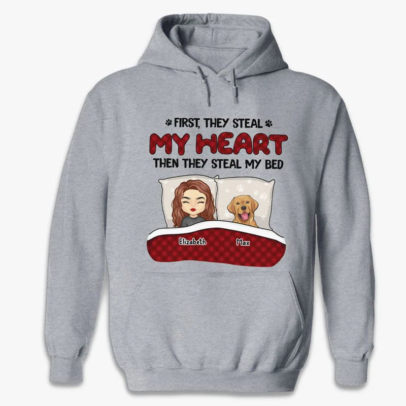 First They Steal My Heart Then They Steal My Bed - Dog & Cat Personalized Custom Unisex T-shirt, Hoodie, Sweatshirt - Gift For Pet Owners, Pet Lovers - Image 4