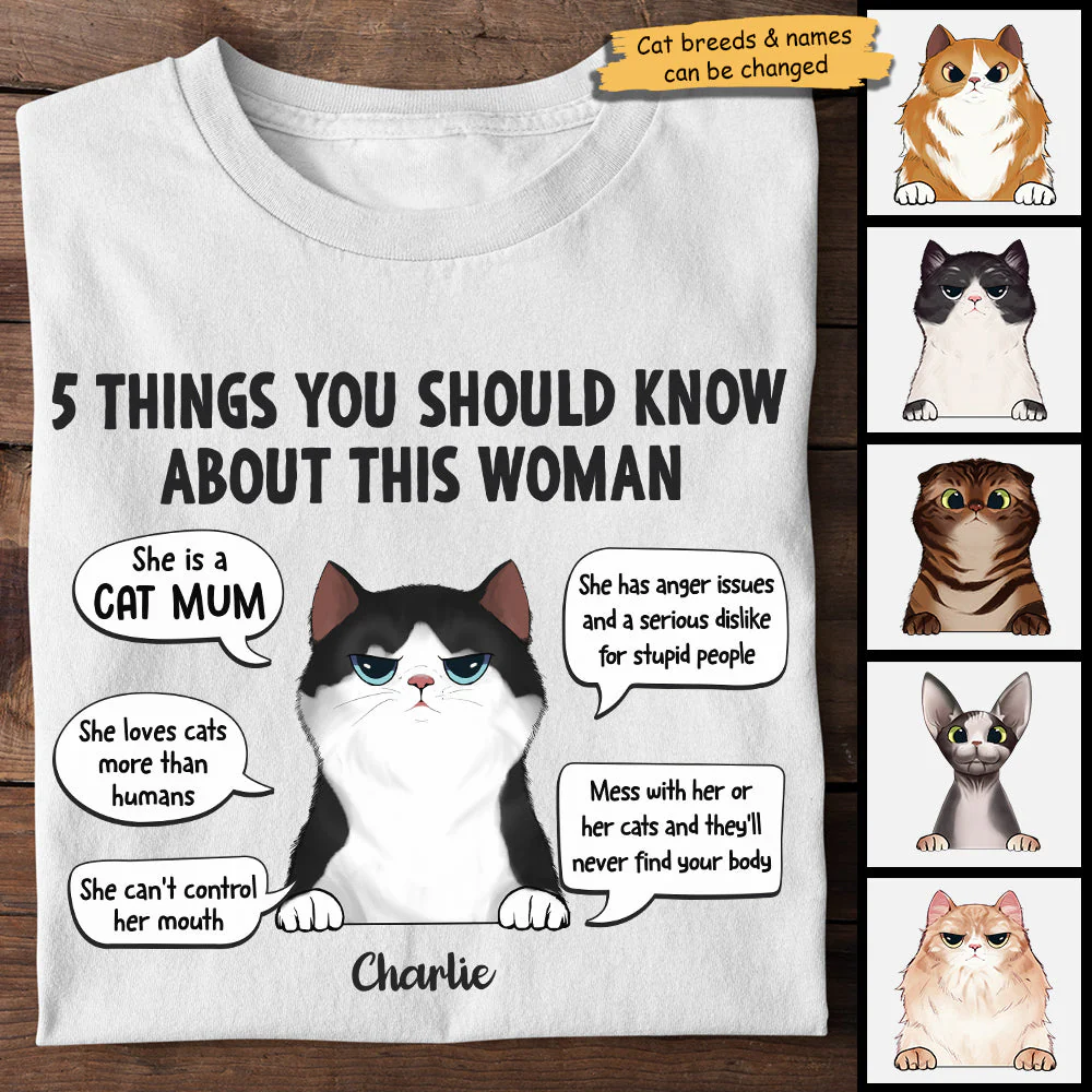 Five Things You Should Know She Is A Cat Mum - Mother's Day Gifts, Gift For Cat Mum - Personalized Unisex T-shirt, Hoodie - Image 4