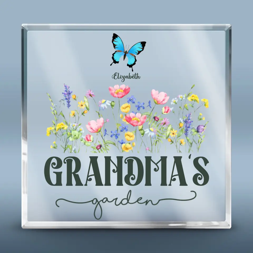 Flowers Bloom In Grandma's Garden Of Love - Family Personalized Custom Square Shaped Acrylic Plaque - Mother's Day, Gift For Mom, Grandma - Image 2