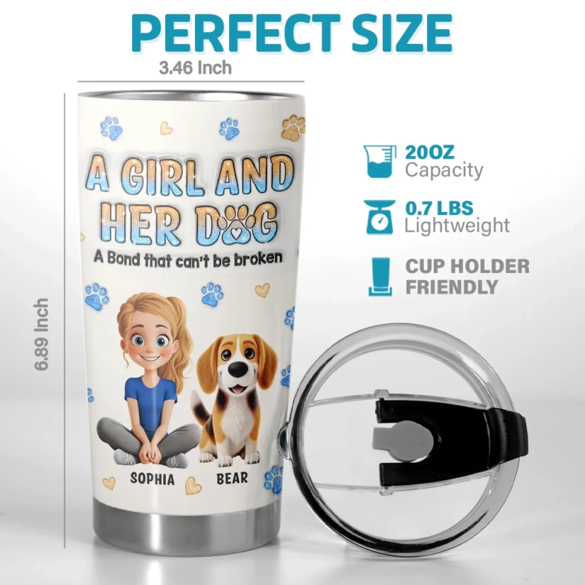 Fluffy Hugs & Wagging Tails - Dog Personalized Custom 3D Inflated Effect Printed Tumbler - Gift For Pet Owners, Pet Lovers - Image 3