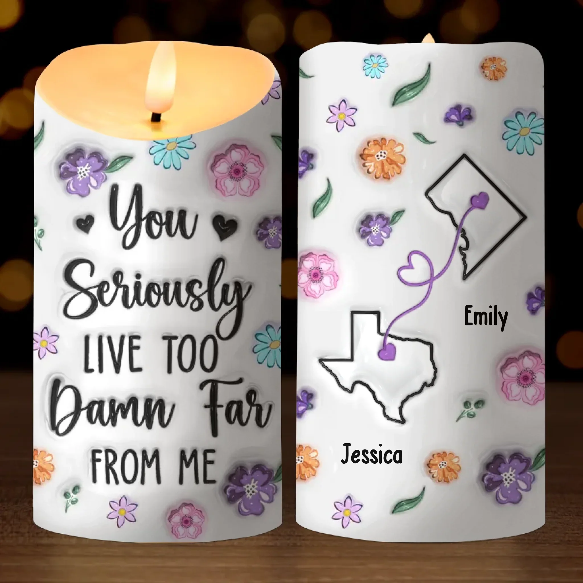 Forever Connected, No Matter The Miles - Bestie Personalized Custom 3D Inflated Effect Printed LED Candle - Gift For Best Friends, BFF, Sisters - Image 2