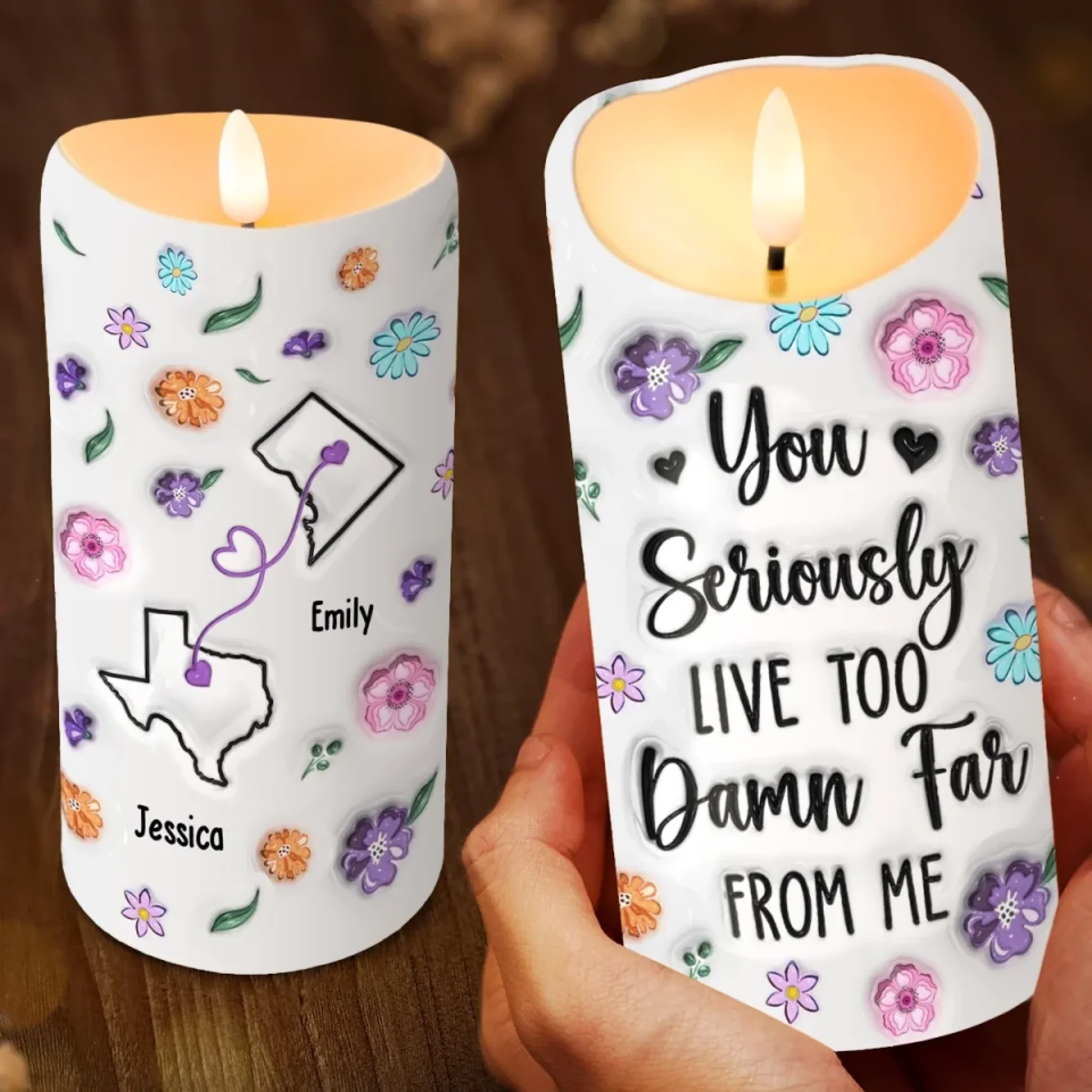 Forever Connected, No Matter The Miles - Bestie Personalized Custom 3D Inflated Effect Printed LED Candle - Gift For Best Friends, BFF, Sisters - Image 3