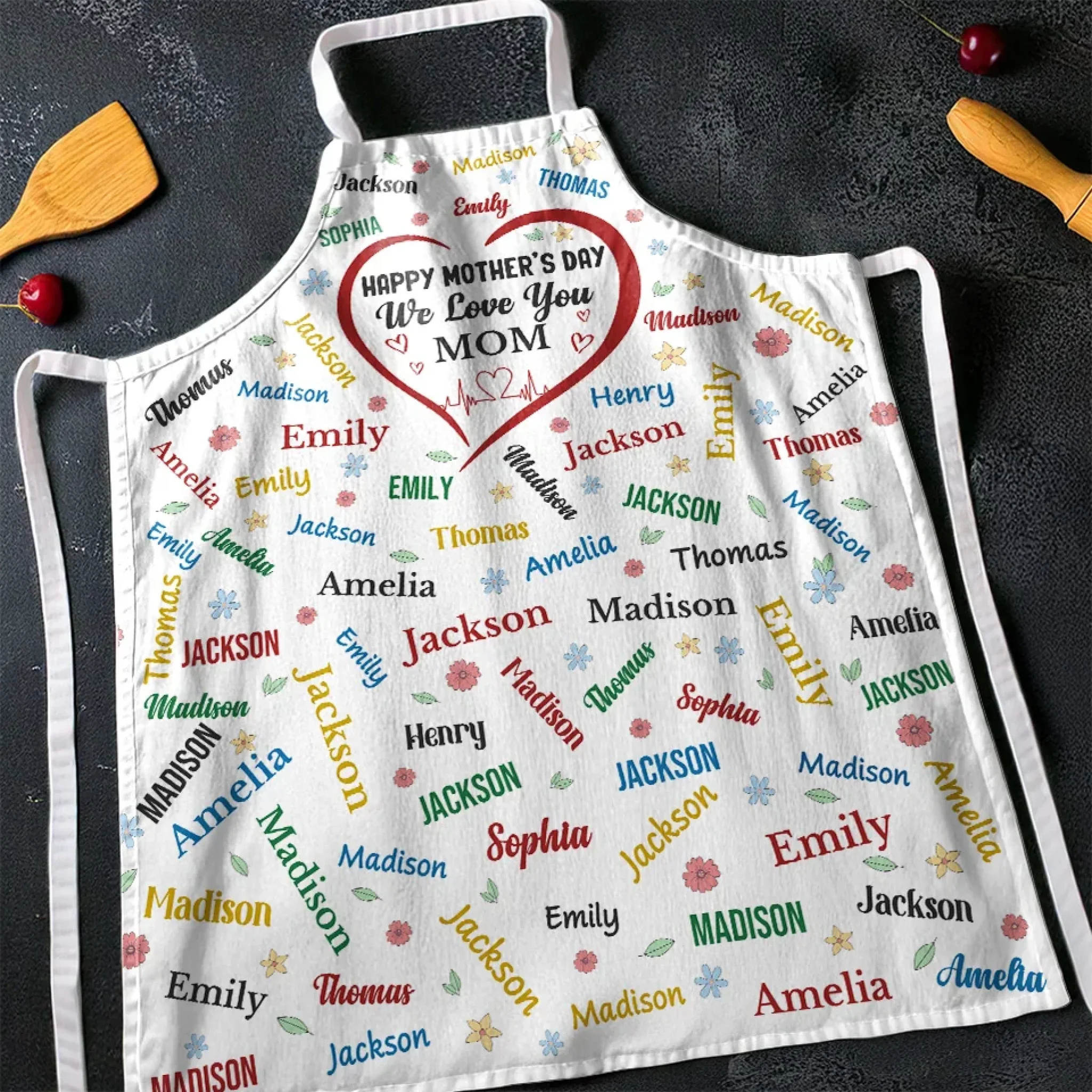 Forever Grateful, Always Loved - Family Personalized Custom Apron - Mother's Day, Gift For Mom, Grandma - Image 3