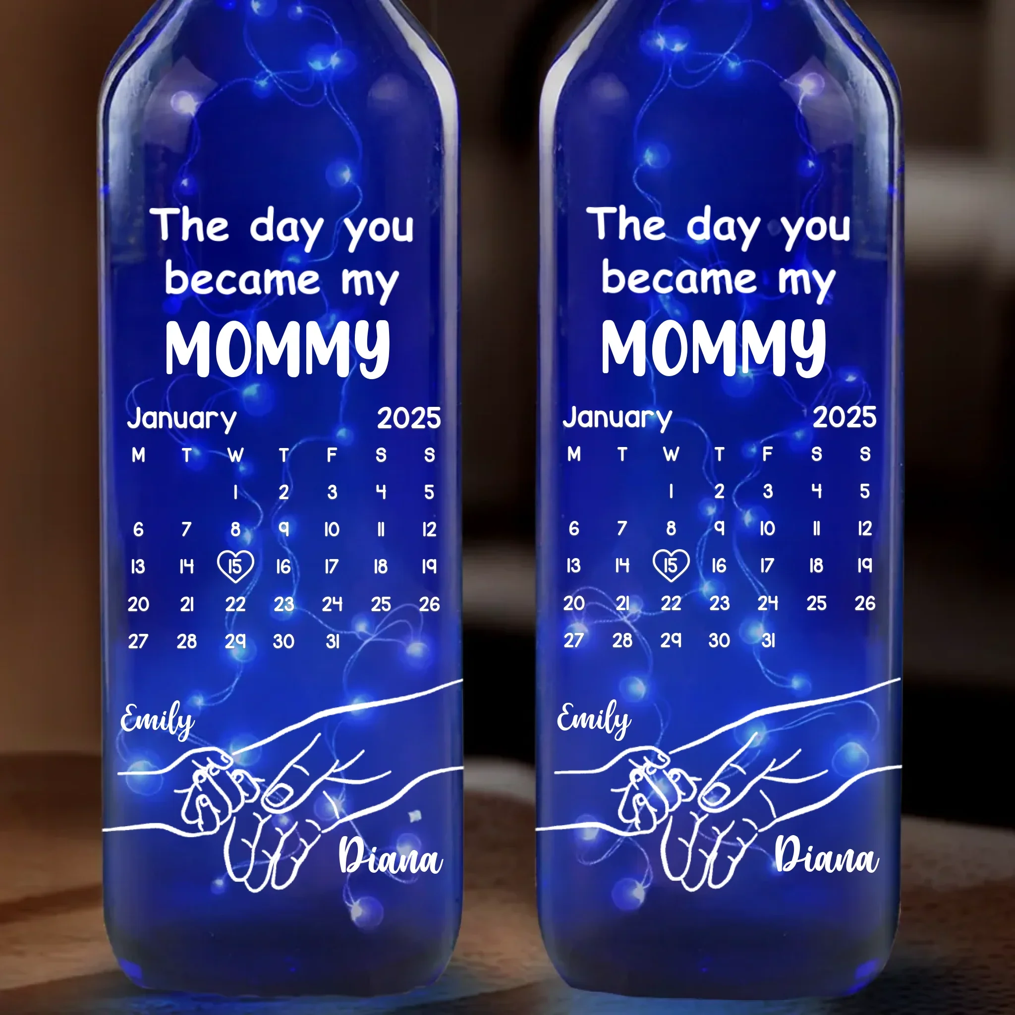 Forever Grateful, The Day You Became My Mommy - Family Personalized Custom Blue Bottle Lamp - Baby Shower Gift, Gift For First Mom - Image 2
