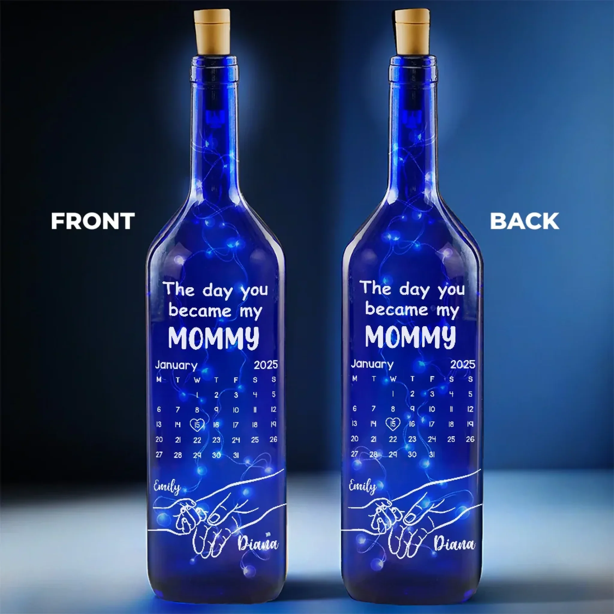 Forever Grateful, The Day You Became My Mommy - Family Personalized Custom Blue Bottle Lamp - Baby Shower Gift, Gift For First Mom - Image 4