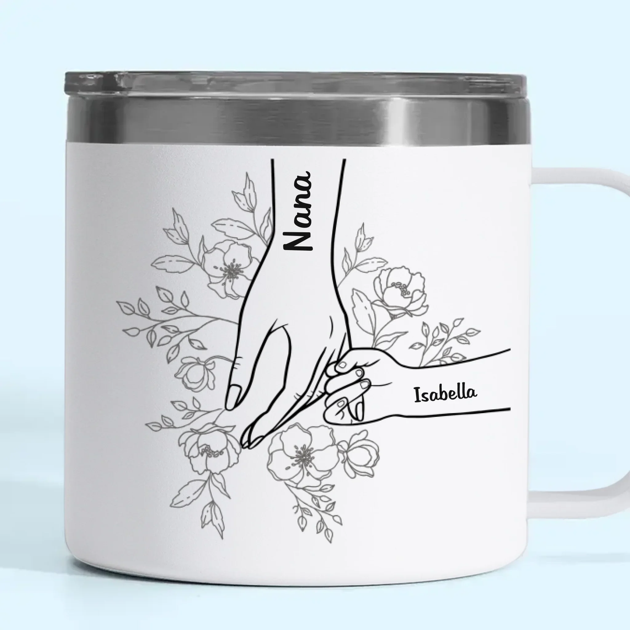 Forever Her Children, Forever In Her Hands - Family Personalized Custom 14oz Stainless Steel Tumbler With Handle - Mother's Day, Gift For Mom, Grandma - Image 2