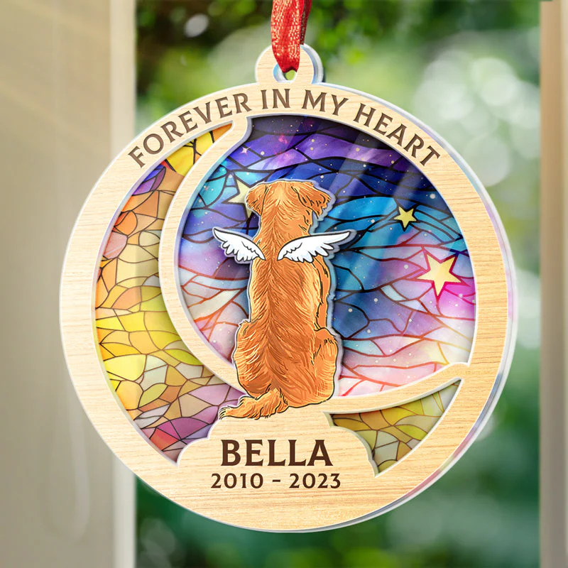 Forever In My Heart - Memorial Personalized Custom Suncatcher Ornament - Acrylic Round Shaped - Christmas Gift, Sympathy Gift For Pet Owners, Pet Lovers - Image 4