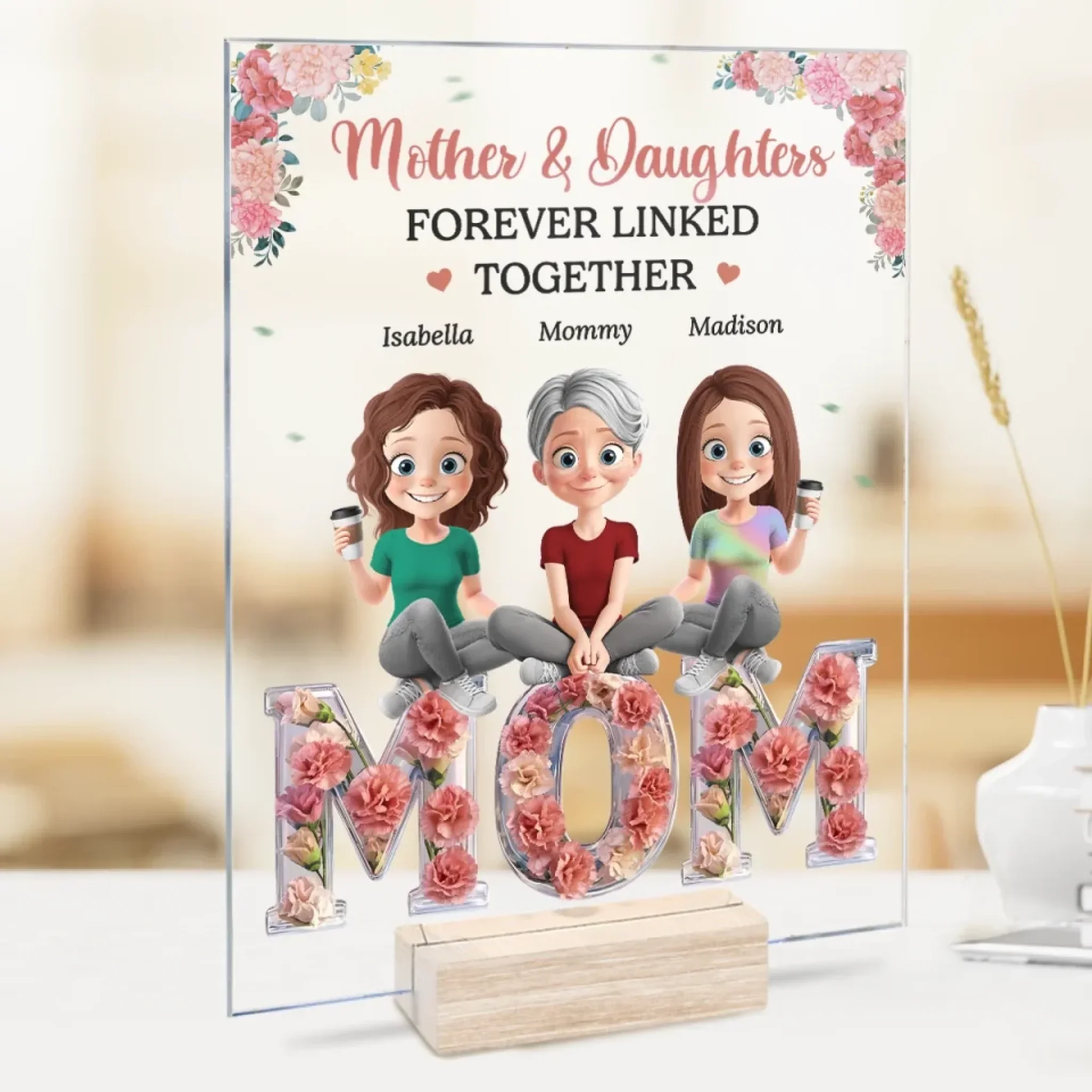 Forever Linked, Always Loved - Family Personalized Custom Rectangle Shaped Acrylic Plaque - Mother's Day, Gift For Mom, Daughter - Image 3