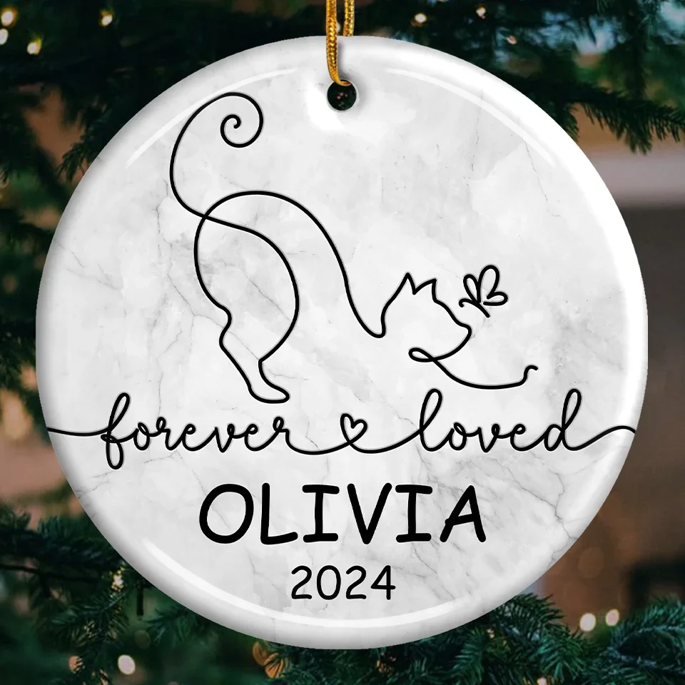 Forever Loved - Memorial Personalized Custom Ornament - Ceramic Round Shaped - Sympathy Gift, Christmas Gift For Pet Owners, Pet Lovers