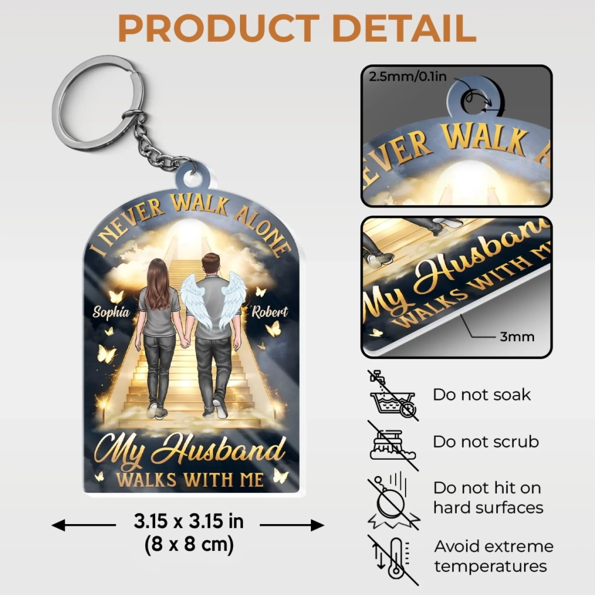 Forever My Husband, Always My Angel - Memorial Personalized Custom Shaped Acrylic Keychain - Father's Day, Sympathy Gift For Couple, Husband Wife, Family Members - Image 5