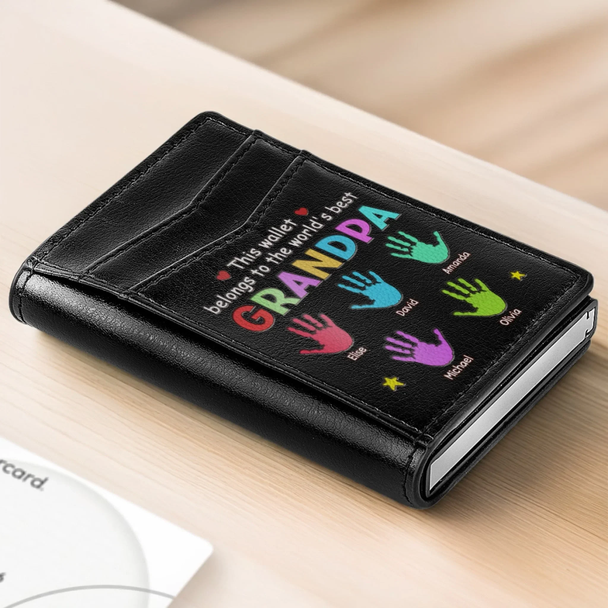 Forever Reaching For You - Family Personalized Custom RFID Blocking Leather Card Holder Wallet - Father's Day, Gift For Dad, Grandpa - Image 4
