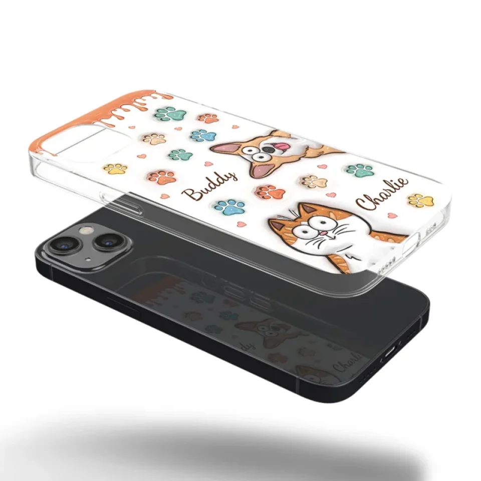 Four Paws, One Heart - Dog & Cat Personalized Custom 3D Inflated Effect Printed Clear Phone Case - Gift For Pet Owners, Pet Lovers - Image 29