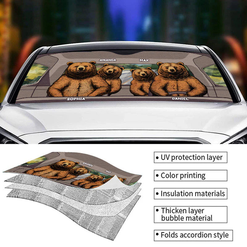 Freedom On Our Four Wheels - Family Personalized Custom Auto Windshield Sunshade, Car Window Protector - Gift For Family Members - Image 3