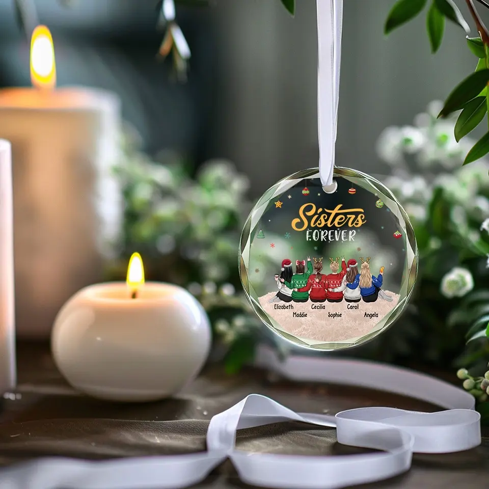 Friends Forever - Bestie Personalized Custom Circle Glass Ornament - Christmas Gift For Best Friends, BFF, Sisters - Image 3