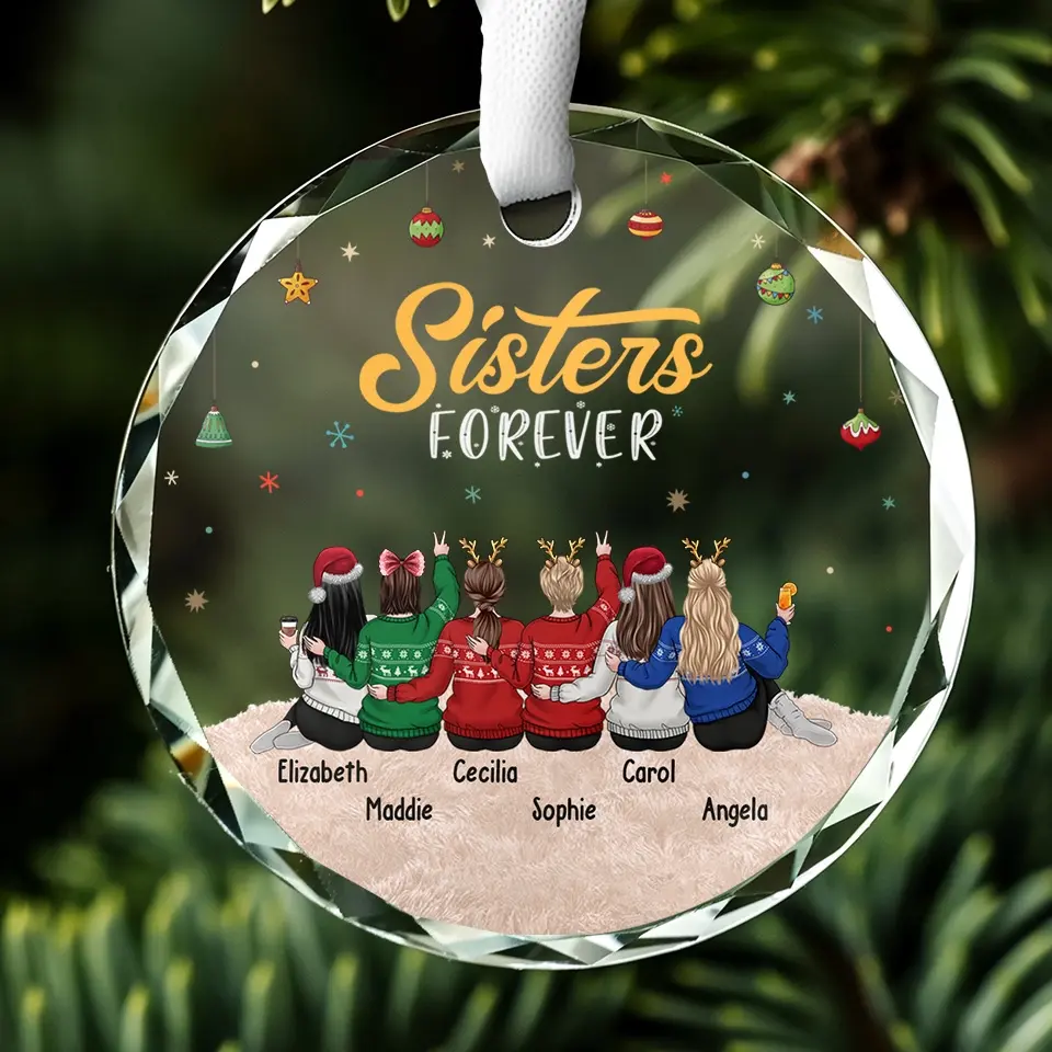Friends Forever - Bestie Personalized Custom Circle Glass Ornament - Christmas Gift For Best Friends, BFF, Sisters - Image 5