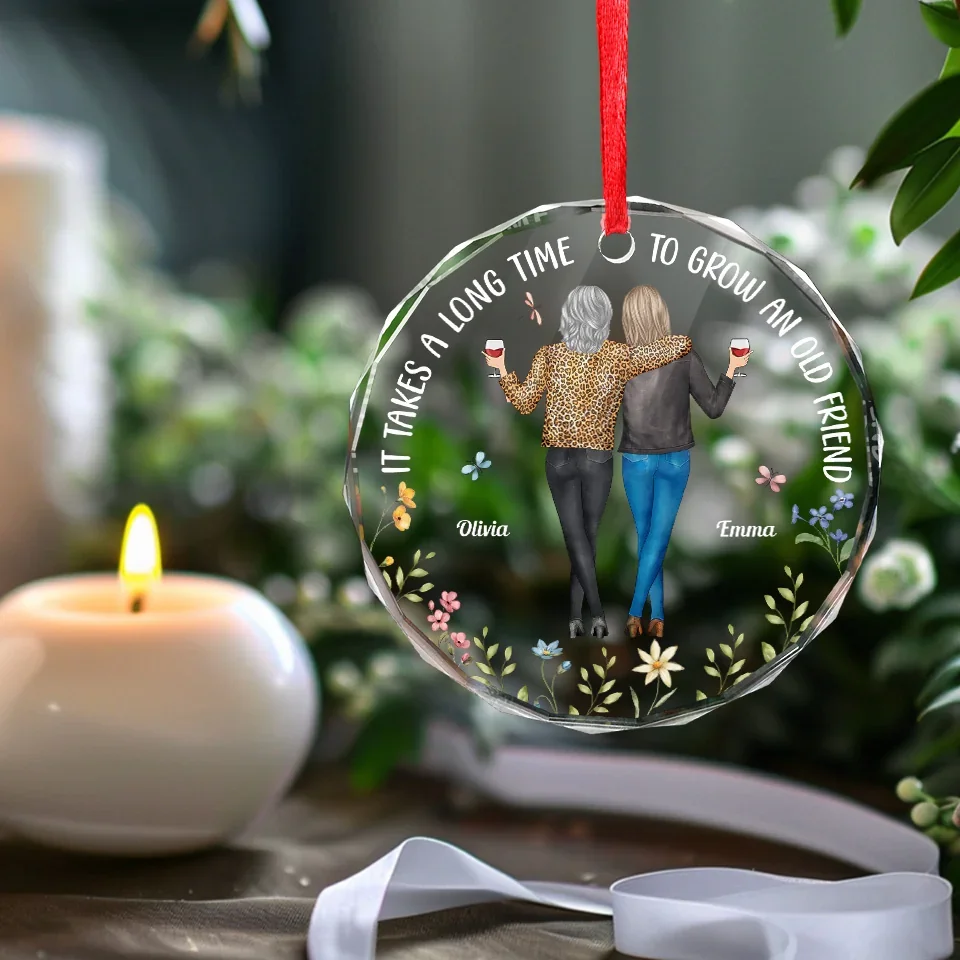 Friends Who Laugh Together, Stay Together - Bestie Personalized Custom Circle Glass Ornament - Christmas Gift For Best Friends, BFF, Sisters - Image 4