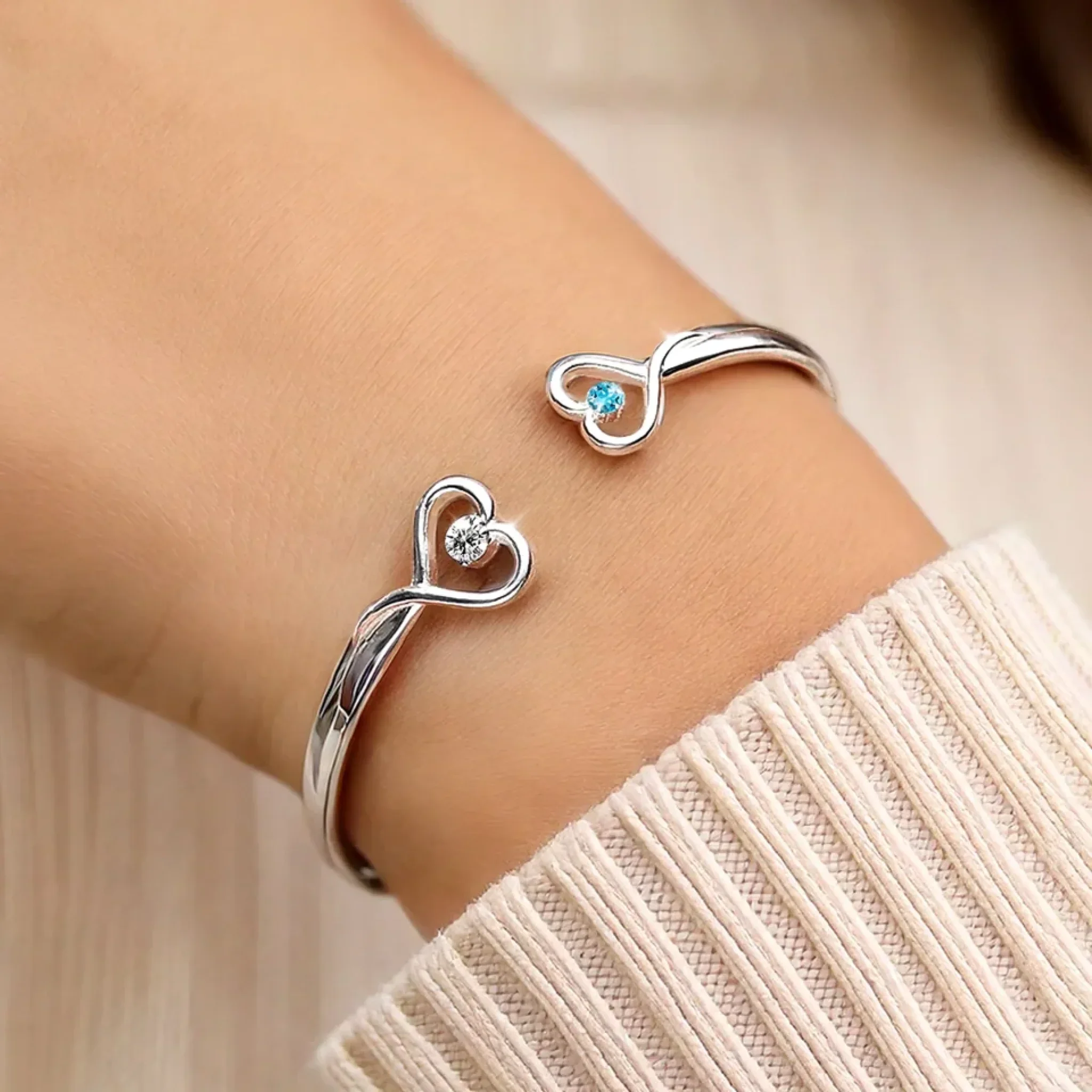 Friendship Lasts Forever - Bestie Personalized Custom Engraved Infinity Heart Bangle With Birthstones - Gift For Best Friends, BFF, Sisters - Image 4