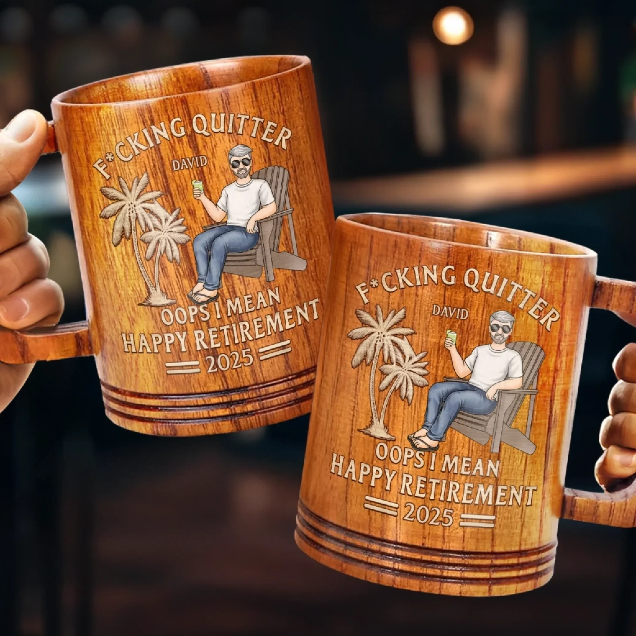 From Deadlines To Lifelines, Cheers - Coworker Personalized Custom Wooden Mug - Appreciation, Retirement Gift For Coworkers, Work Friends, Colleagues - Image 3