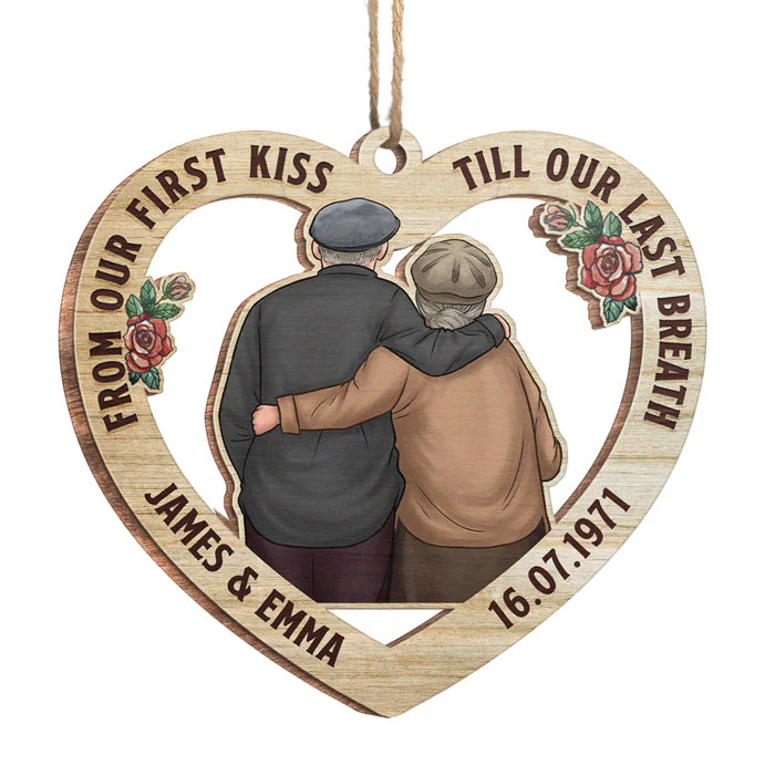 From First Kiss Till Last Breath - Personalized Custom Heart Shaped Wood Christmas Ornament - Gift For Couple, Husband Wife, Anniversary, Engagement, Wedding, Marriage Gift, Christmas Gift - Image 2