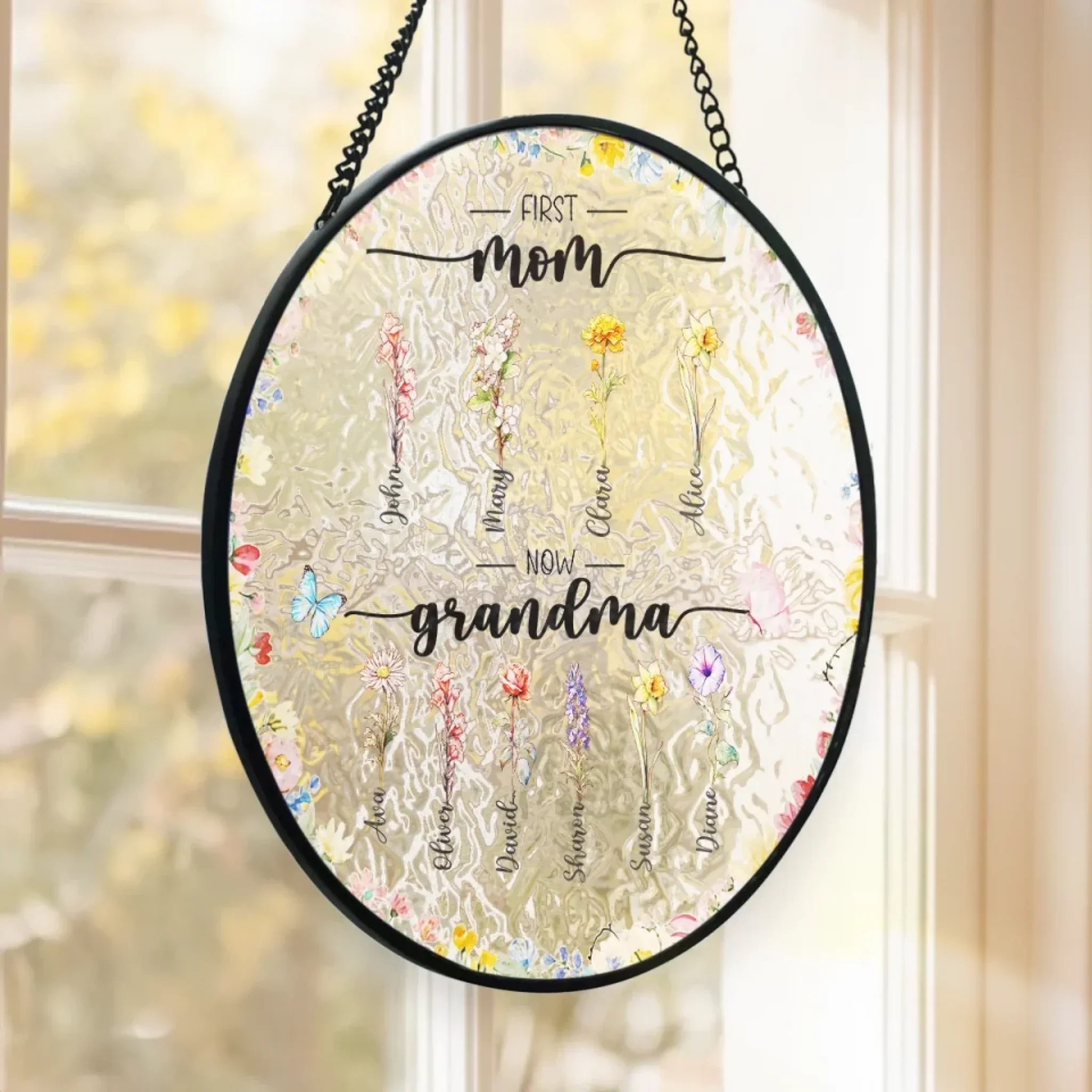 From Mom To Grandma, Love In Full Bloom - Family Personalized Custom Stained Glass Window Hanging Suncatcher - Mother's Day, Gift For Mom, Grandma - Image 3