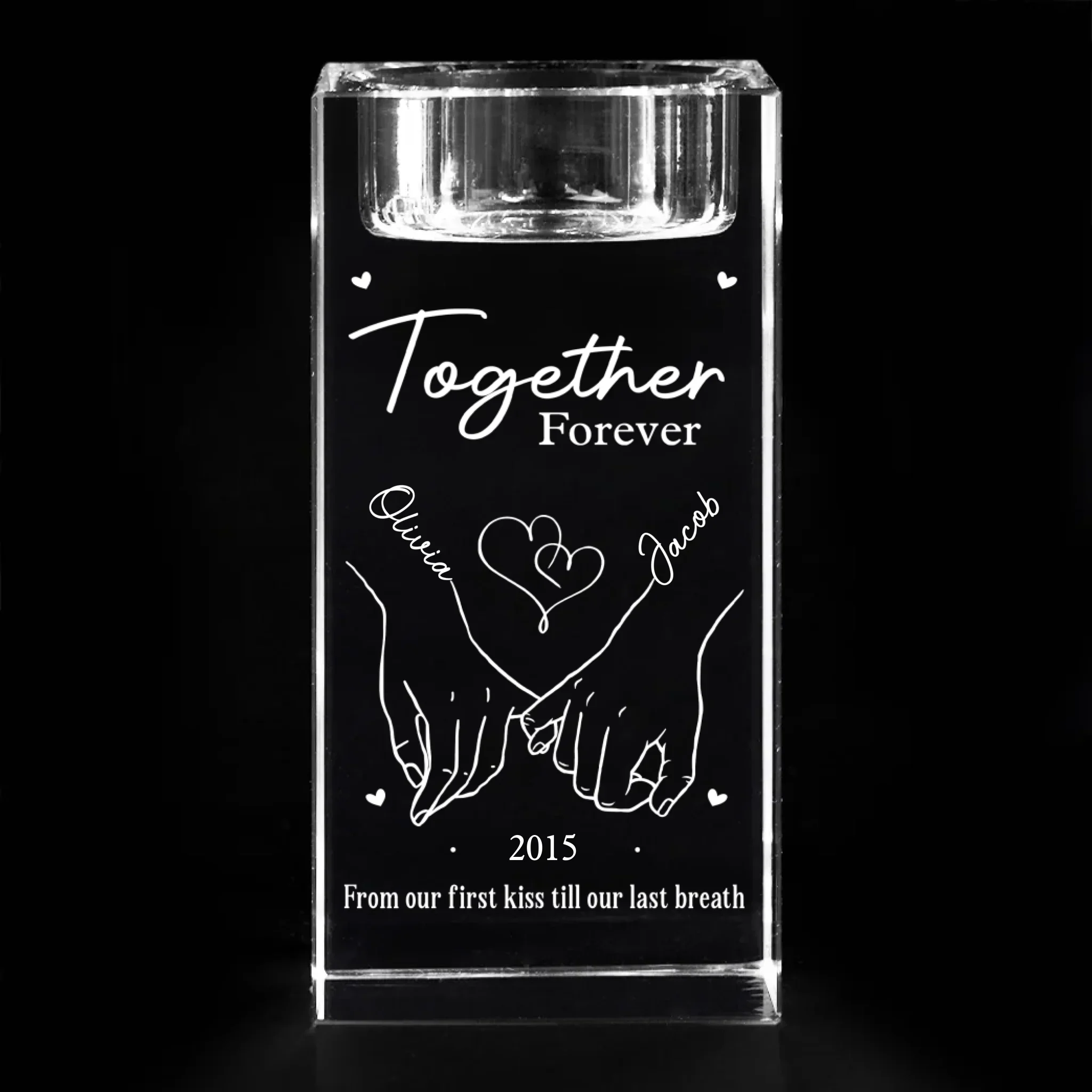 From Our First Kiss Till Our Last Breath - Couple Personalized Custom 3D Crystal Photo Laser Engraved, Crystal Candle Holder - Gift For Husband Wife, Anniversary - Image 2