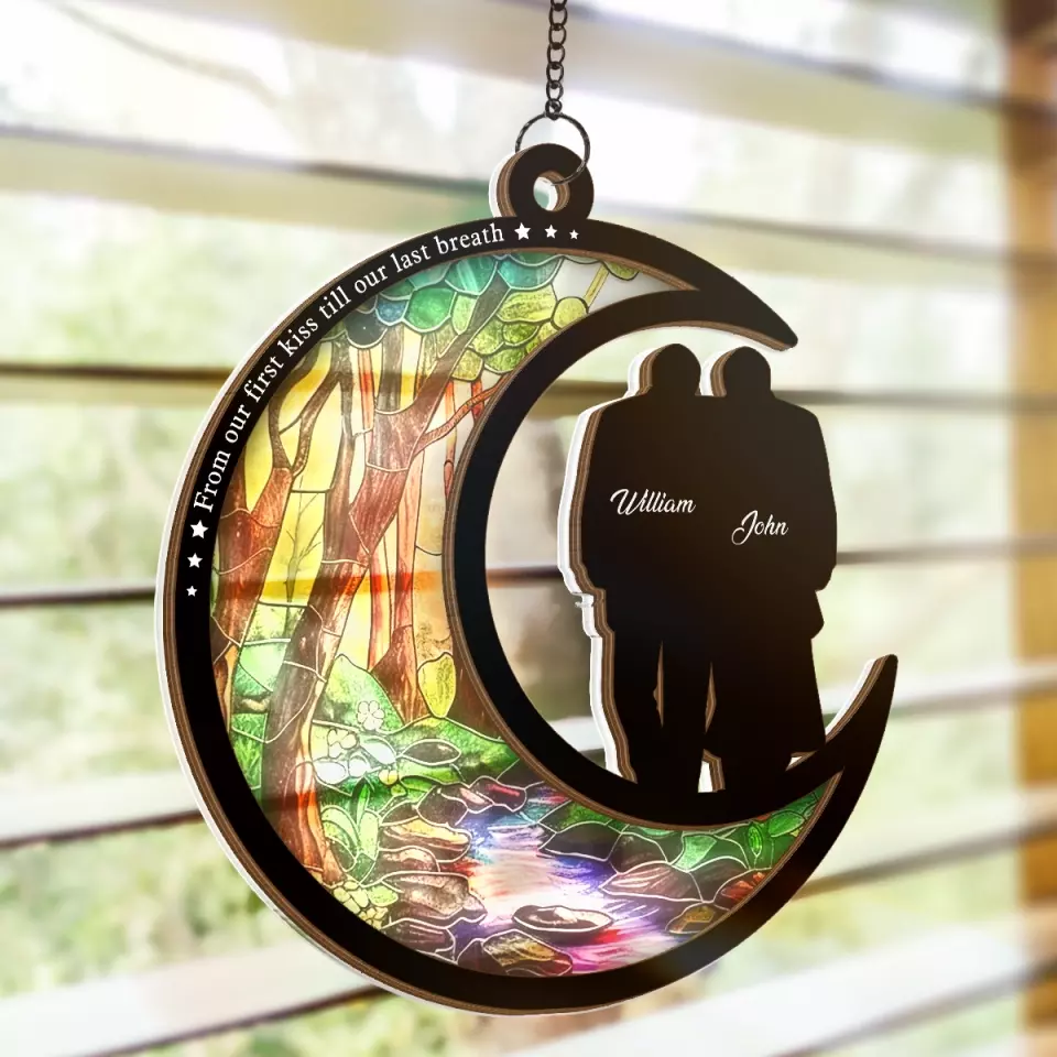 From Our First Kiss Till Our Last Breath - Couple Personalized Window Hanging Suncatcher - Gift For Husband Wife, Anniversary - Image 4