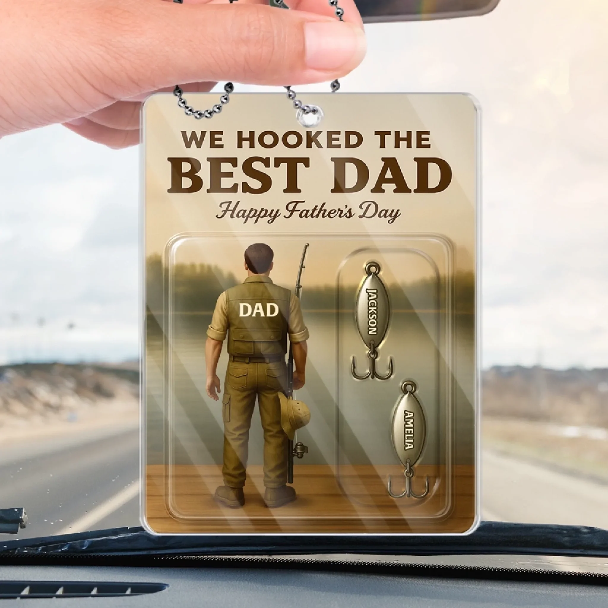 From Our Hooks To Your Heart - Family Personalized Custom Car Ornament - Acrylic Custom Shaped - Father's Day, Gift For Dad, Grandpa, Fishing Lovers, Fishermen - Image 4