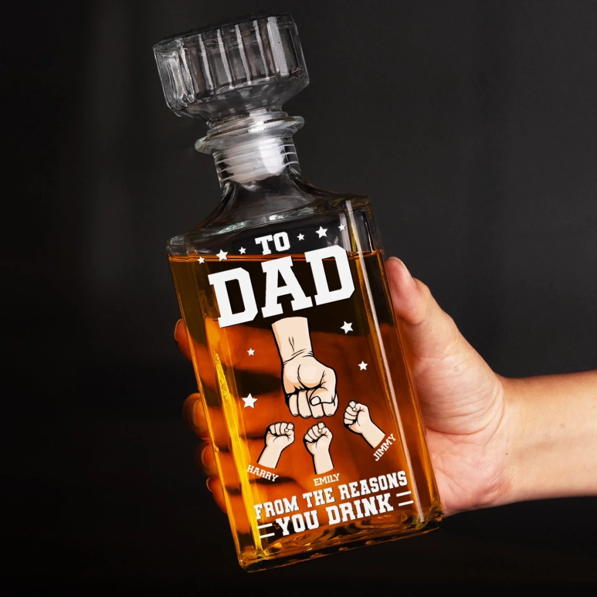 From The Reason You Drink - Family Personalized Custom Glass Whiskey Bottle - Father's Day, Gift For Dad, Grandpa - Image 4