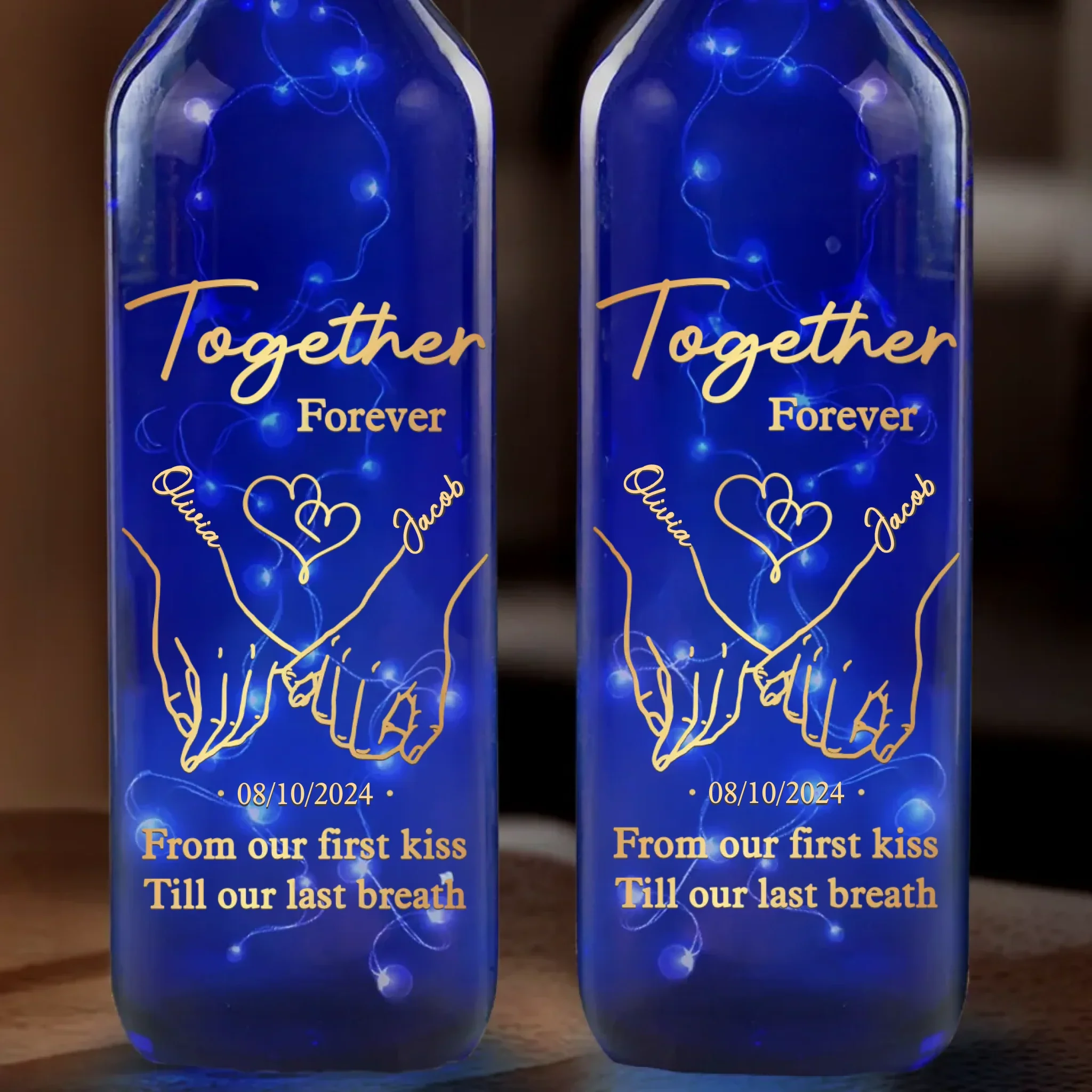 From This Moment, Till Forever - Couple Personalized Custom Blue Bottle Lamp - Gift For Husband Wife, Anniversary - Image 2