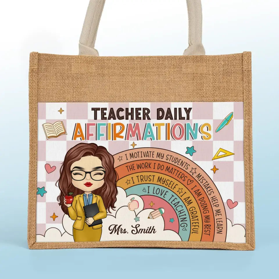 Fueling The Future's Engine - Teacher Personalized Custom Tote Gift Bags, Jute Tote Bags, Beach Bags - Gift For Teacher - Image 2