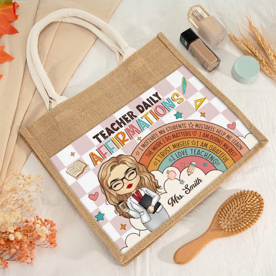 Fueling The Future's Engine - Teacher Personalized Custom Tote Gift Bags, Jute Tote Bags, Beach Bags - Gift For Teacher - Image 4