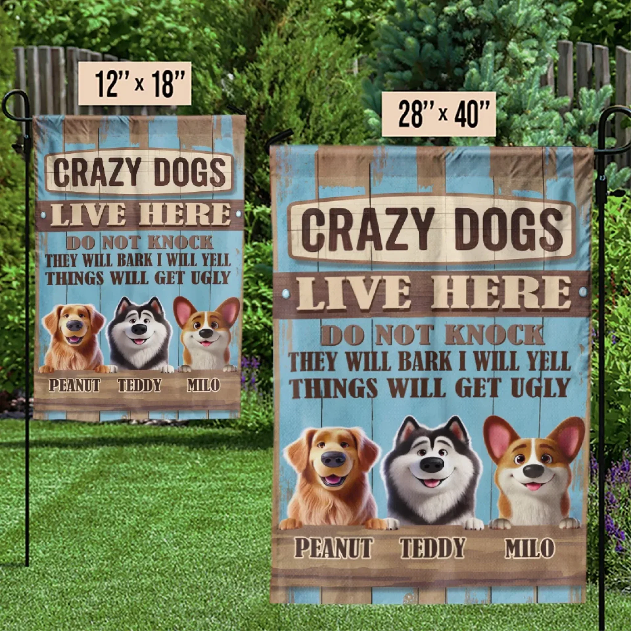 Funny Crazy Dogs Live Here - Dog Personalized Custom Flag - Gift For Pet Owners, Pet Lovers - Image 3
