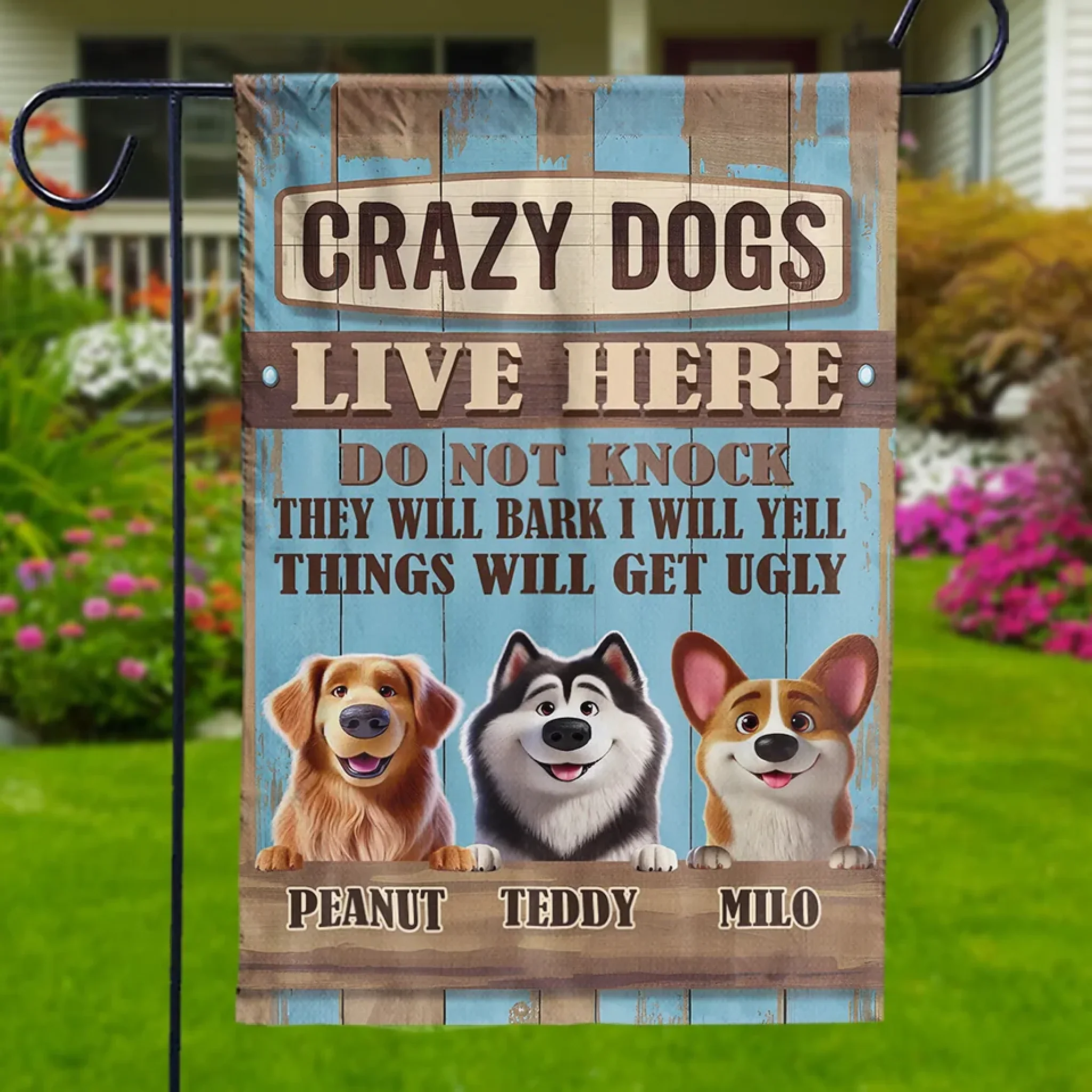 Funny Crazy Dogs Live Here - Dog Personalized Custom Flag - Gift For Pet Owners, Pet Lovers - Image 4