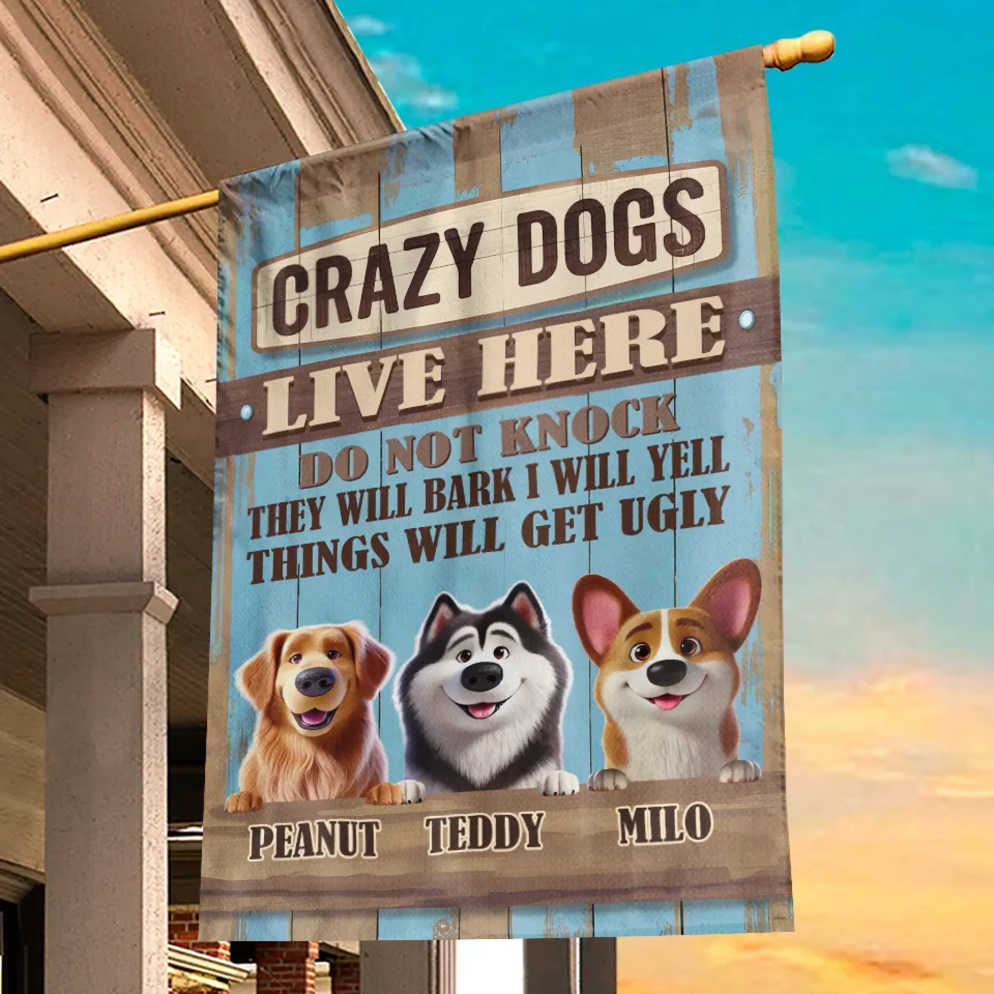 Funny Crazy Dogs Live Here - Dog Personalized Custom Flag - Gift For Pet Owners, Pet Lovers - Image 5