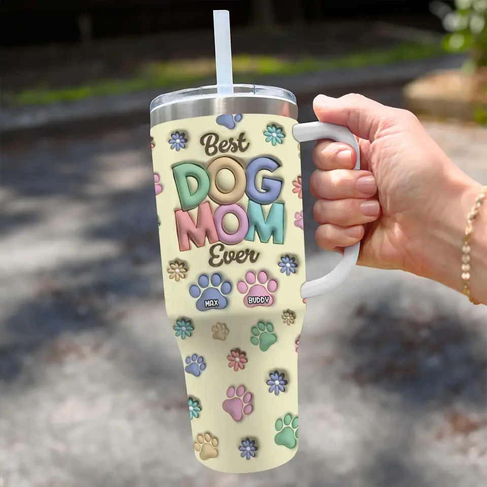 Fur Friends, Endless Affection - Dog & Cat Personalized Custom 3D Inflated Effect Printed 40 Oz Stainless Steel Tumbler With Handle - Gift For Pet Owners, Pet Lovers - Image 3