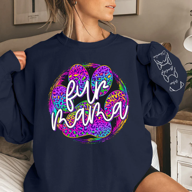 Fur Mama - Dog & Cat Personalized Custom Unisex Sweatshirt With Design On Sleeve - Gift For Pet Owners, Pet Lovers - Image 2