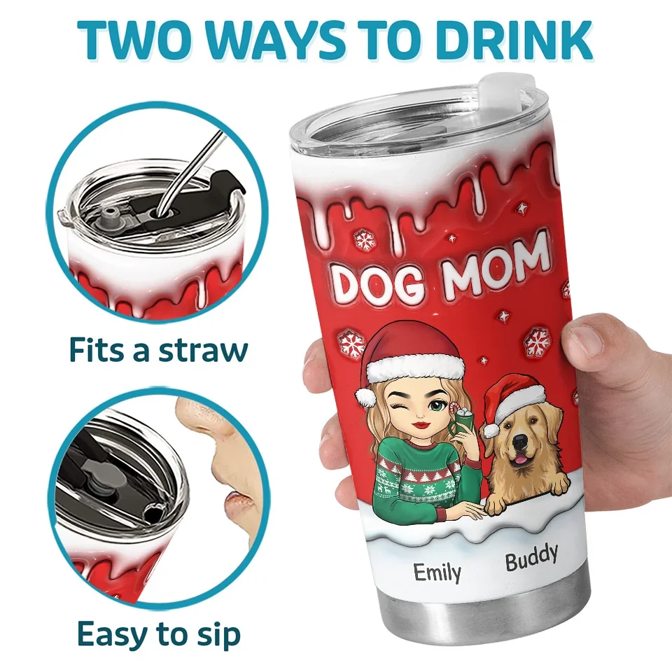 Furry And Festive - Dog & Cat Personalized Custom 3D Inflated Effect Printed Tumbler - Christmas Gift For Pet Owners, Pet Lovers - Image 4
