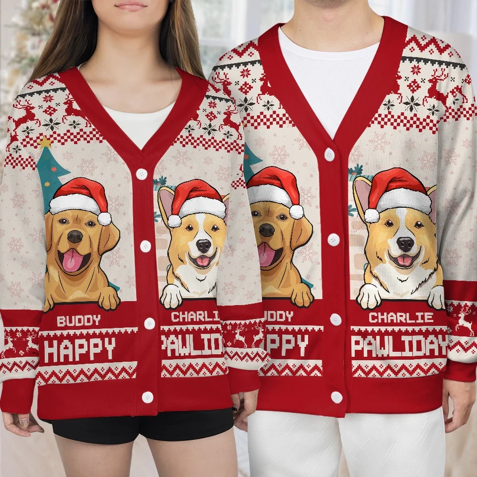 Furry Cuddles Make The Season Bright - Dog & Cat Personalized Custom Ugly Christmas Cardigan - Christmas Gift For Pet Owners, Pet Lovers - Image 3
