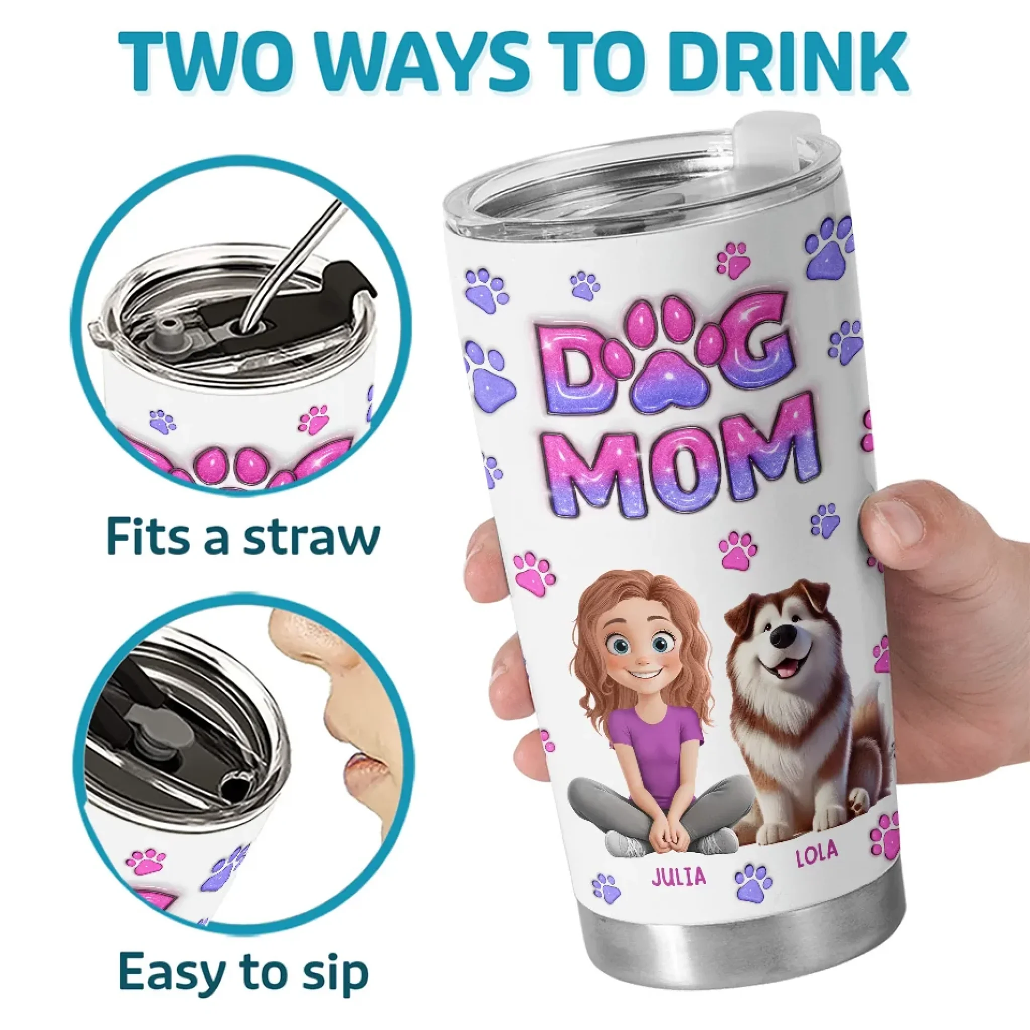 Furry Friends, Full Heart - Dog & Cat Personalized Custom 3D Inflated Effect Printed Tumbler - Gift For Pet Owners, Pet Lovers - Image 6
