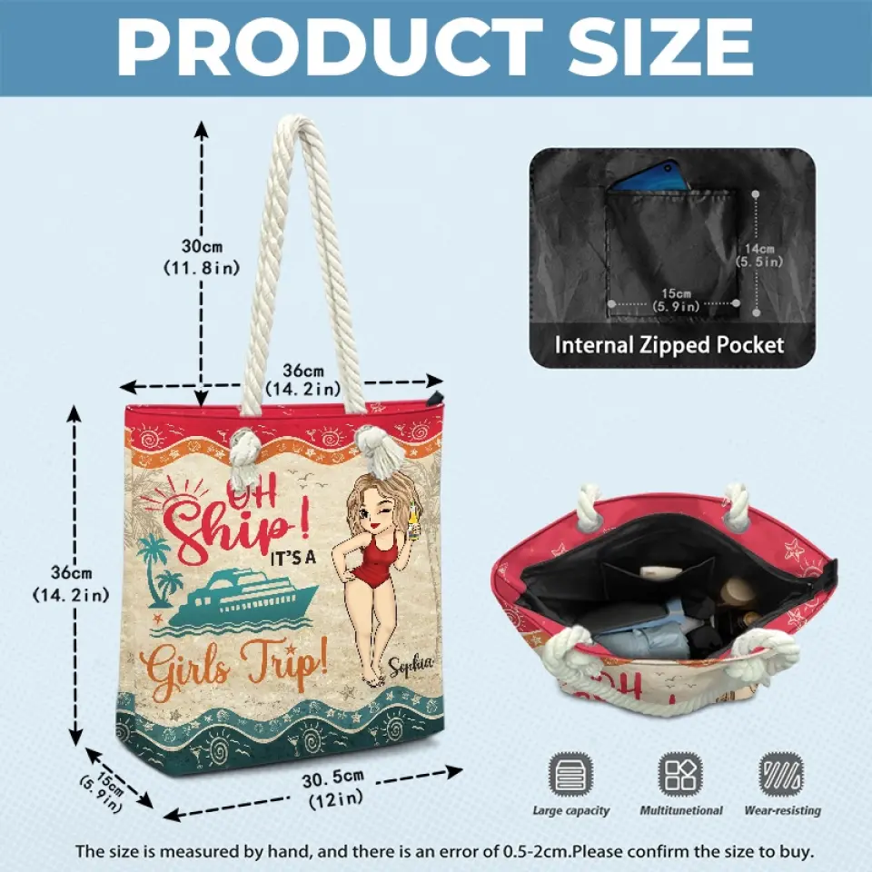 Girls Trip! Cheaper Than Therapy - Bestie Personalized Custom Beach Bag - Summer Vacation Gift For Best Friends, BFF, Sisters - Image 6