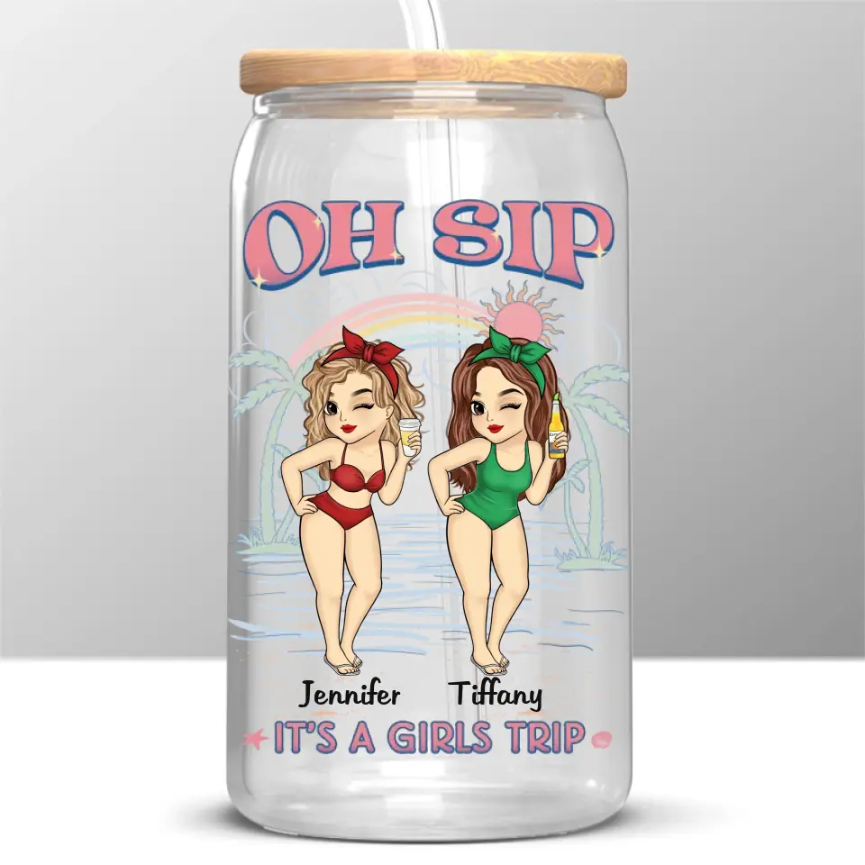 Girls Trip, Cheaper Than Therapy - Bestie Personalized Custom Glass Cup, Iced Coffee Cup - Summer Vacation Gift For Best Friends, BFF, Sisters - Image 2
