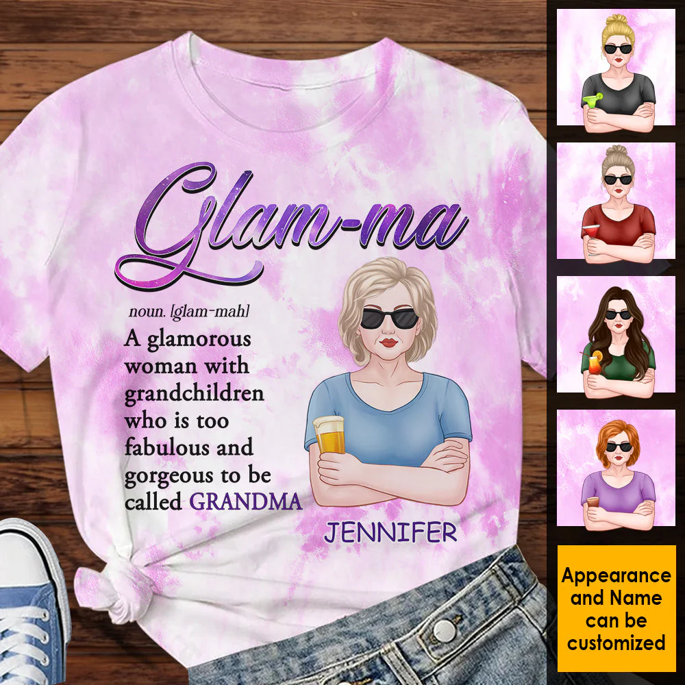 Glam-ma A Glamorous Woman With Grandchildren  - Gift For Mom, Grandma - Personalized Unisex All-Over Printed T-Shirt - Image 3