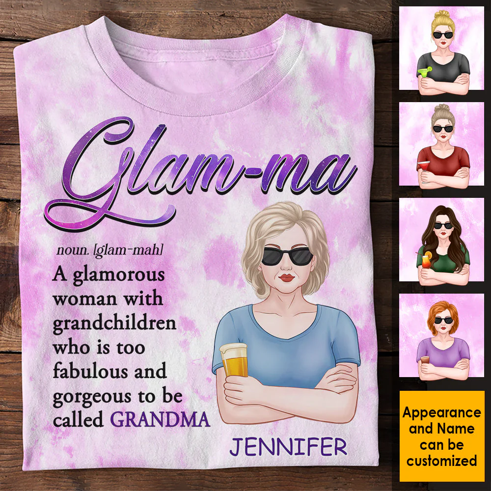 Glam-ma A Glamorous Woman With Grandchildren  - Gift For Mom, Grandma - Personalized Unisex All-Over Printed T-Shirt - Image 4