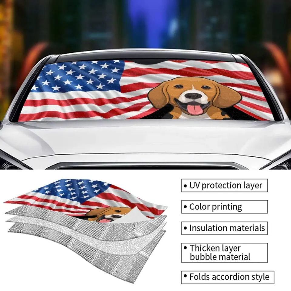 God Bless America - Dog & Cat Personalized Custom Auto Windshield Sunshade, Car Window Protector - 4th of July, Gift For Pet Owners, Pet Lovers - Image 4
