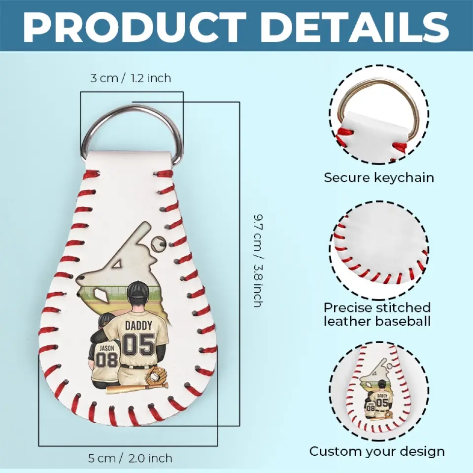 God Hit A Home Run When He Made You - Family Personalized Custom Leather Keychain - Gift For Family Members - Image 5