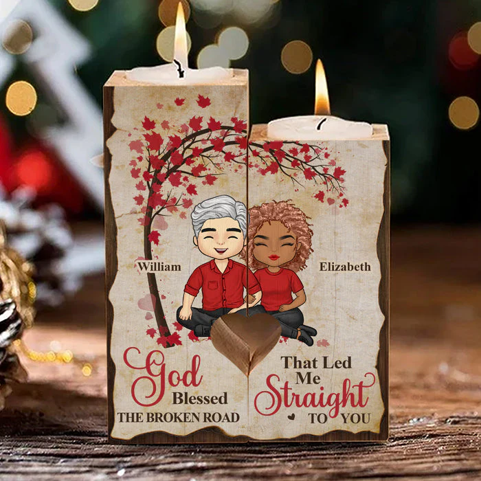 God Led Me Straight To You - Gift For Couples, Personalized Candle Holder - Image 4
