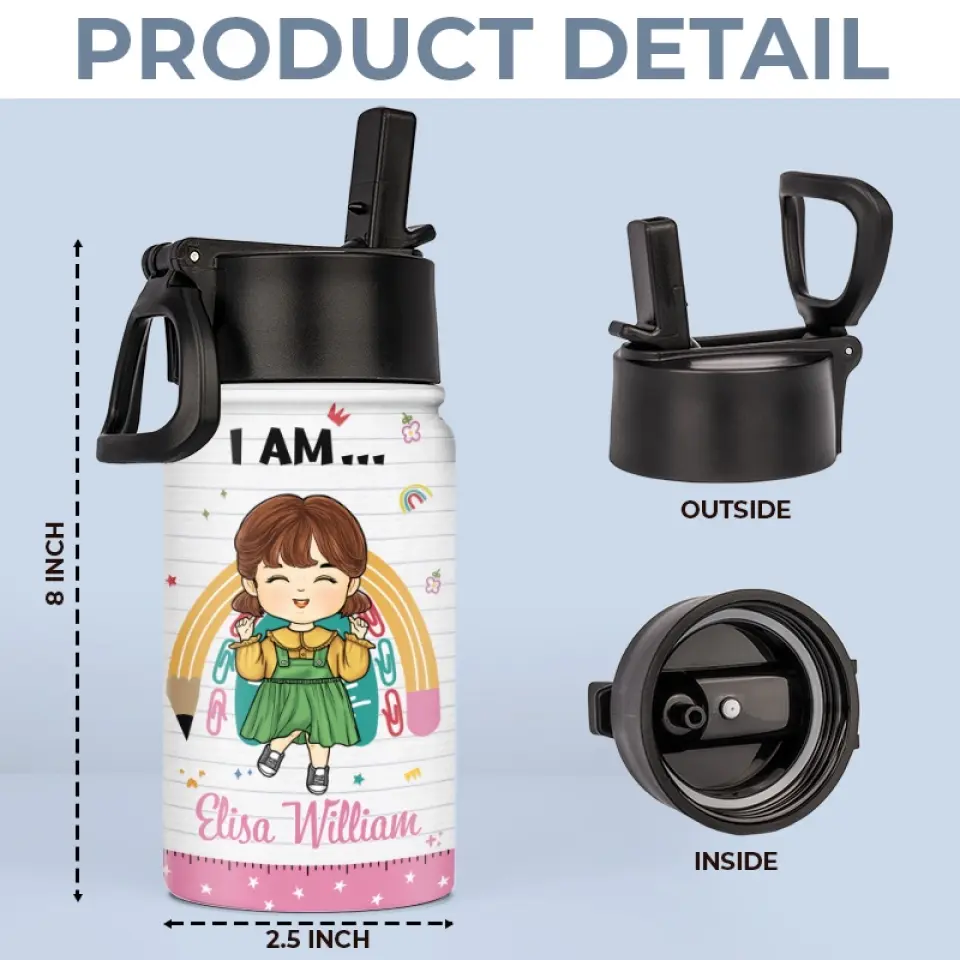 God Says I Am Enough - Personalized Custom Kid Water Bottle - Back To School Gift For Kid, Grandkid - Image 5