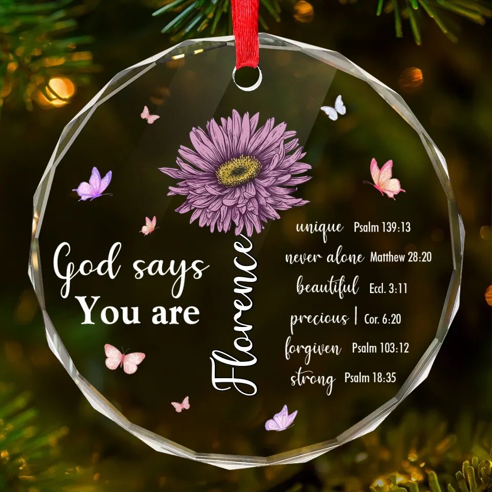 God Says You Are Beautiful - Affirmation Personalized Custom Circle Glass Ornament - Christmas Gift For Yourself - Image 2