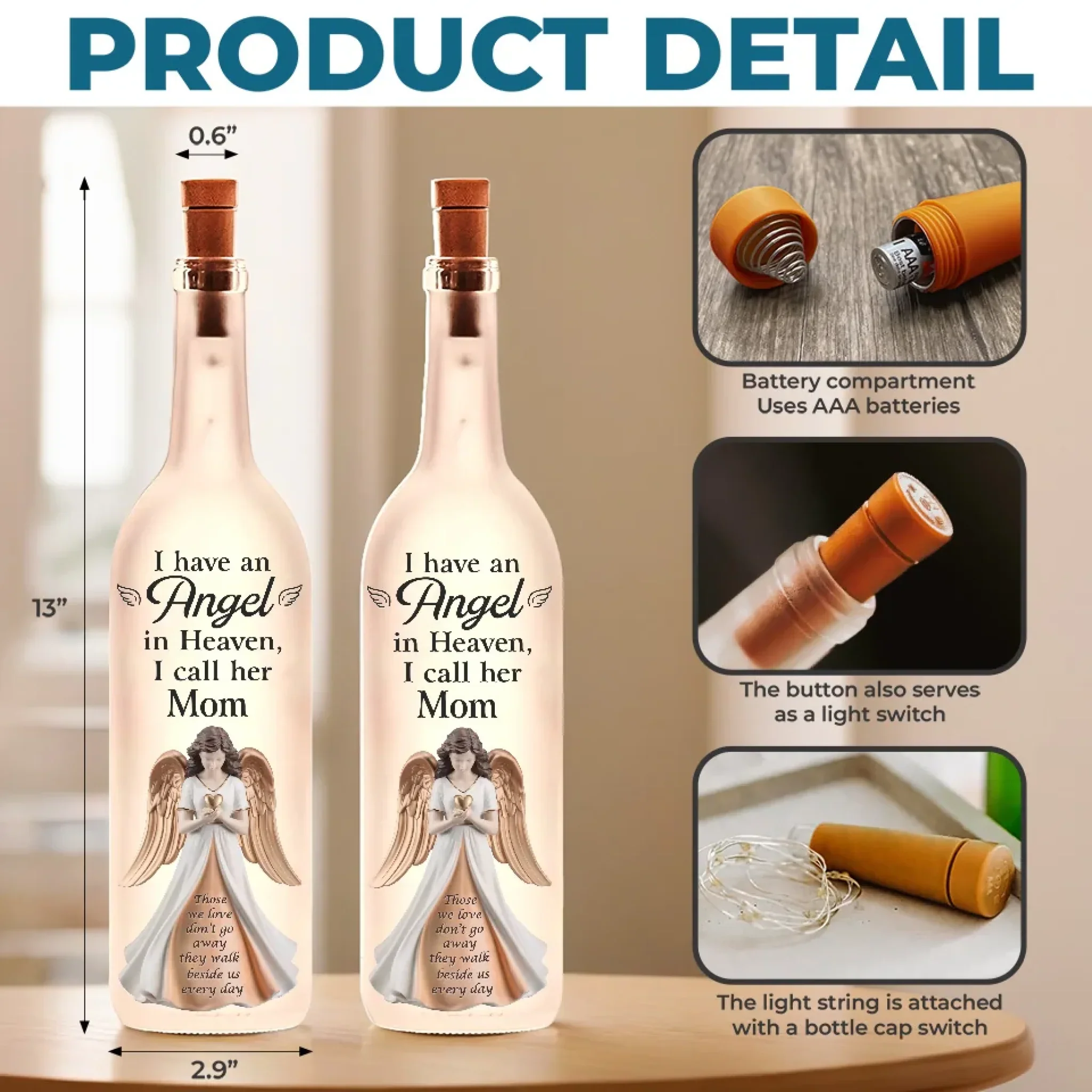 Gone But Never Forgotten - Memorial Personalized Custom Bottle Lamp - Sympathy Gift For Family Members - Image 5