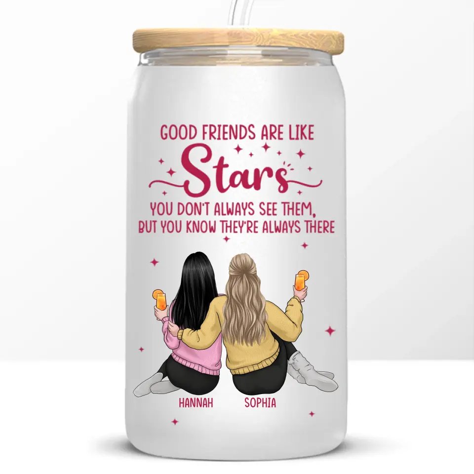 Good Friends Are Like Stars - Bestie Personalized Custom Glass Cup, Iced Coffee Cup - Summer Vacation Gift For Best Friends, BFF, Sisters - Image 6